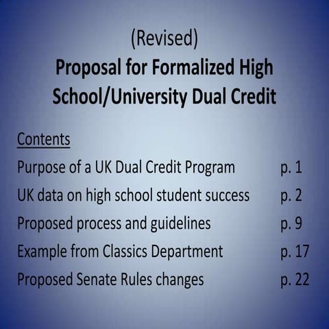 Presentation to UK Faculty Senate Council on dual enrollment, 20 February 2012