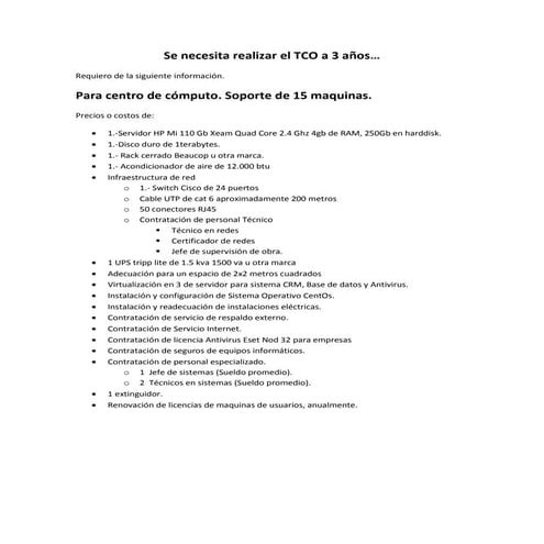 Se necesita realizar el tco a 3 años