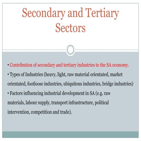 Seondary and tertiary sectors in SA
