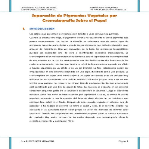 Separación de pigmentos vegetales