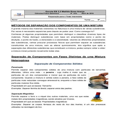 Técnicas de Separação de Componentes de Misturas