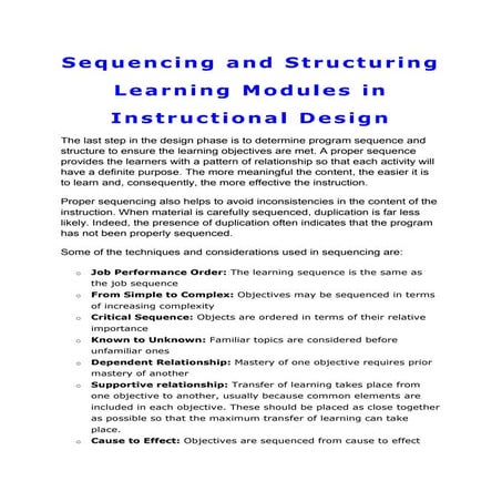 Sequencing and structuring learning modules in instructional design