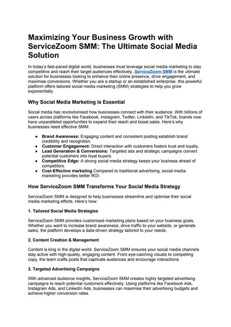Maximizing Your Business Growth with ServiceZoom SMM: The Ultimate Social Med...