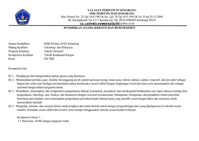 SILABUS AGAMA KRISTEN SEKOLAH  SILABUS SEKOLAH