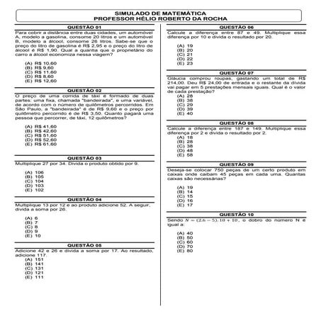 SIMULADO - NÚMEROS NATURAIS