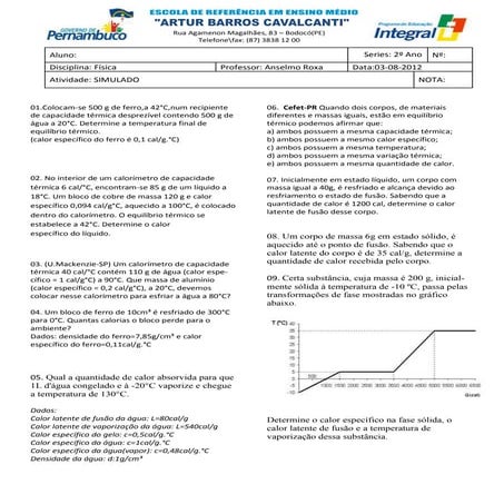 Simulado calorimetria 2