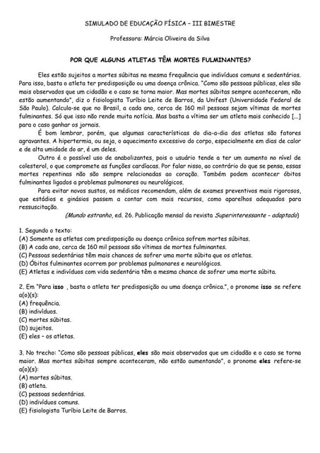 Simulado de educação física   