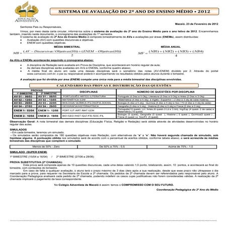 Sistema de aveliação   2º ano