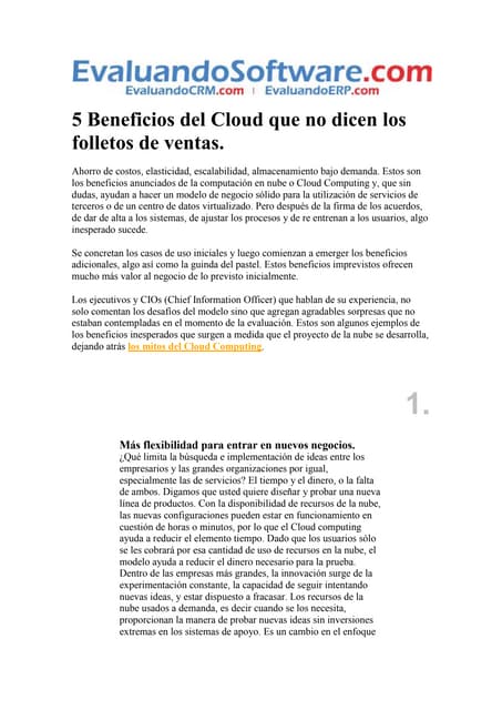 5 Beneficios del Cloud que no dicen los folletos de ventas