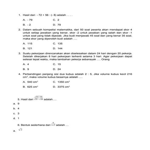 SOAL TRY OUT MATEMATIKA 2015