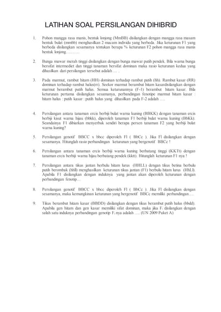 Soal persilangan dihibrid