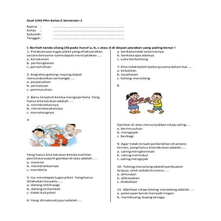 Soal uas pkn kelas 2 semester 1