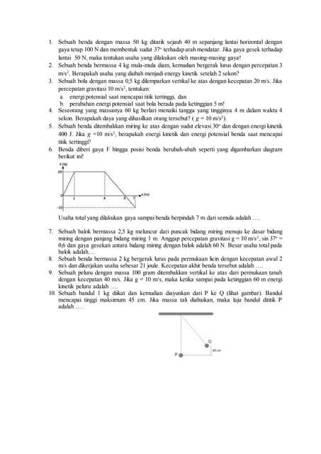 Soal usaha dan energi kelas x