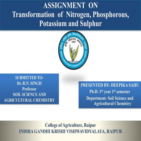 Transformation  of  Nitrogen, Phosphorous, Potassium and Sulphur 