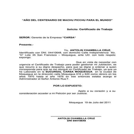 Solicitud de trabajo