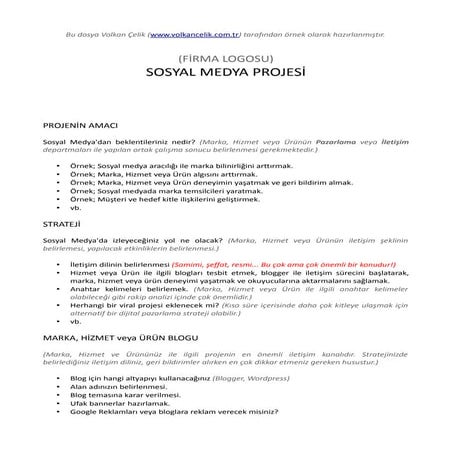 Sosyal Medya Proje Dosyası (Örnek) - Social Media Project File (Example)