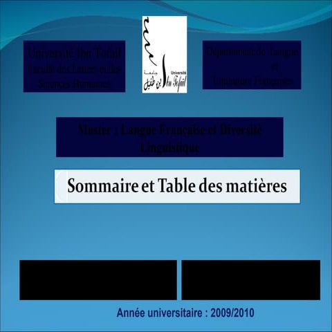 sommaire et tables de matiéres
