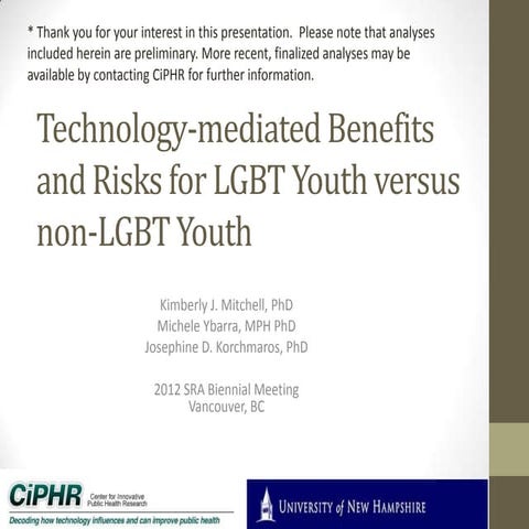 Technology-mediated benefits and risks for LGBT youth versus non-LGBT youth