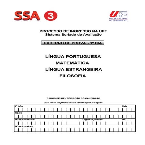 PROVA UPE SSA 3ºANO -  1º dia 2013