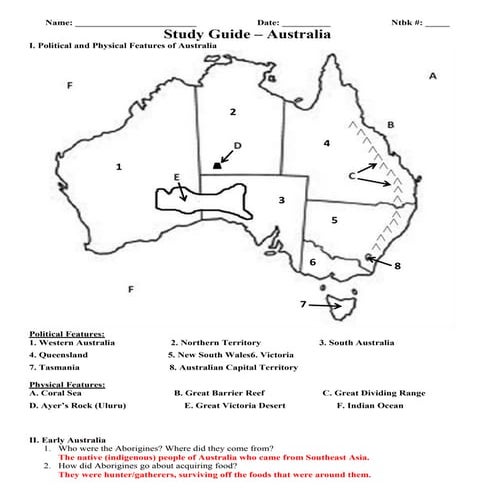 Study guide (key) - Australia