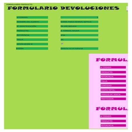 Sub formulario devoluciones