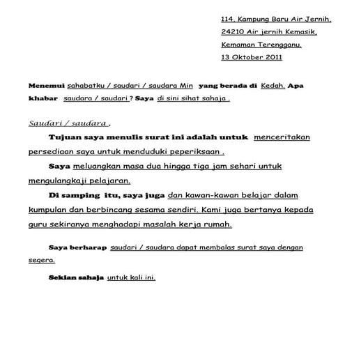 Contoh Surat Tidak Rasmi