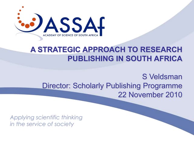 A strategic approach to research publishing in South Africa