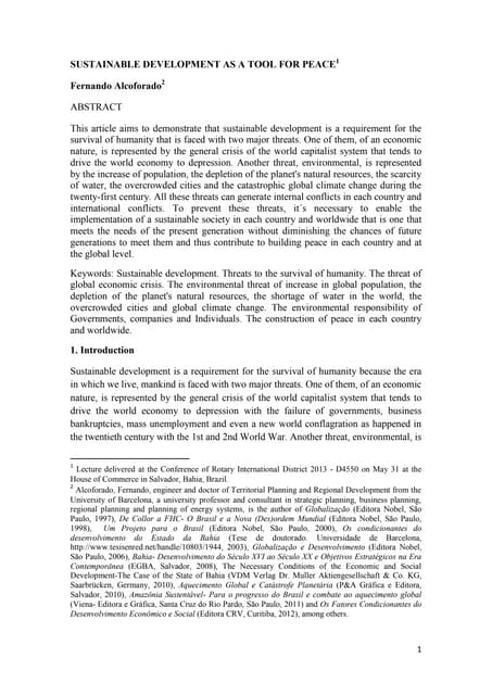 Sustainable development as a tool for world peace