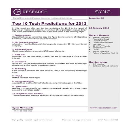 Top Ten Tech Predictions for 2013