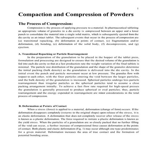 Tablet compaction and compression-handout