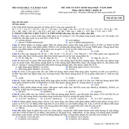 Tai lieu luyen thi dai hoc   de thi dh mon hoa khoi b - nam 2009