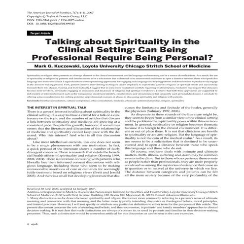 Talking About  Spirituality In The  Clinical  Setting   Can  Being  Professio...