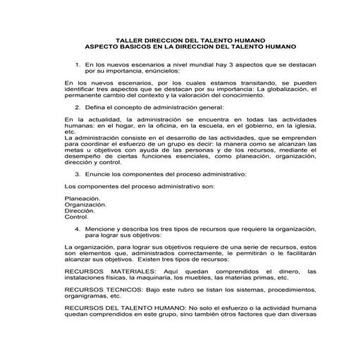 Taller Direccion Del Talento Humano