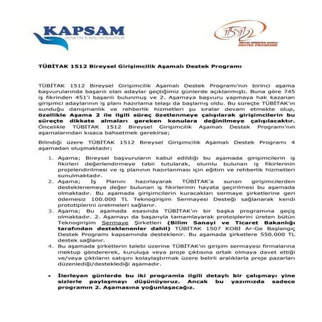 Tübi̇tak 1512 bireysel girişimcilik aşamalı destek programı