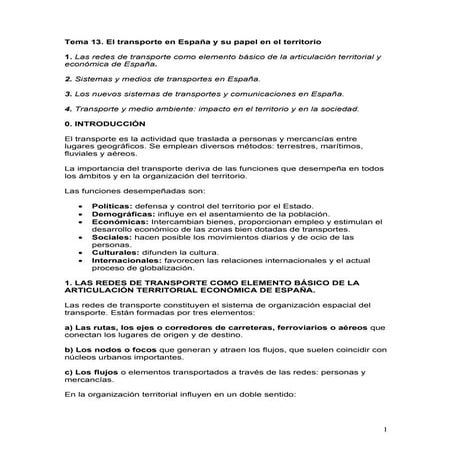 Tema 13. El transporte en España y su papel en el territorio