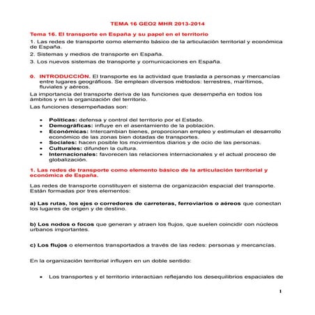 El transporte en España y su papel en el territorio.