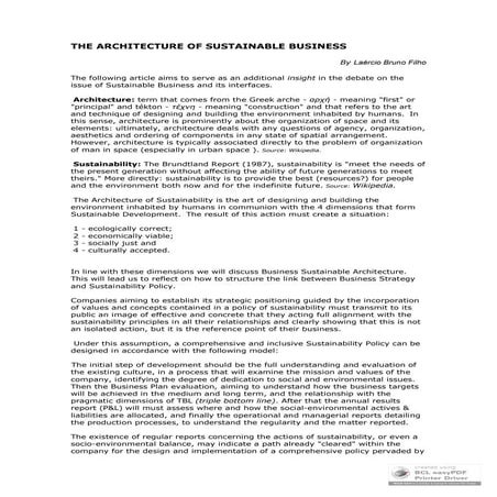 The Architecture Of Sustainable Business