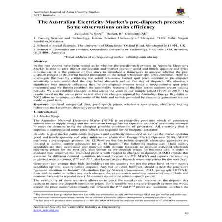 The australian electricity market's pre dispatch process some observations on its efficiency