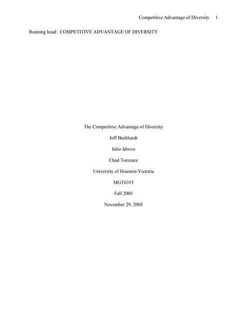 The Competitive Advantage Of Diversity