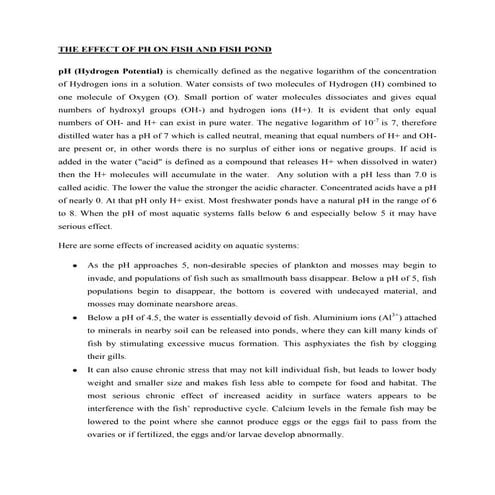 The effect of ph on fish and fish pond