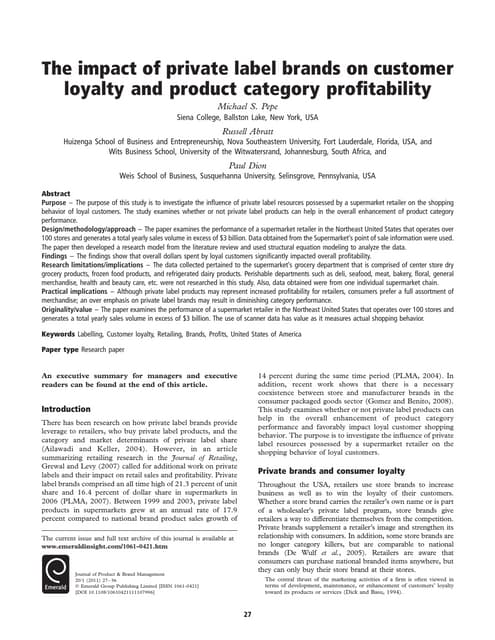 The impact of private labeled products on consumer brand loyalty