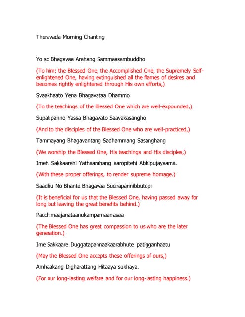 Theravada Buddhism morning chanting