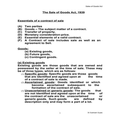 The Sale Of Goods Act