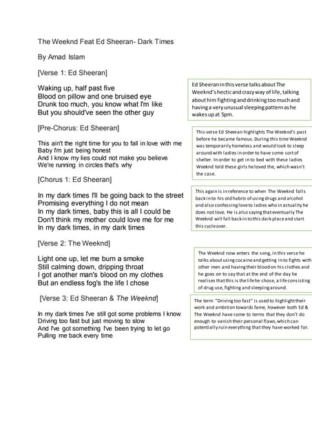 The weeknd feat ed sheeran Dark Times Lyric Analysis (Amad Islam)