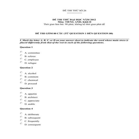 đề Thi số 26(tiếng anh)