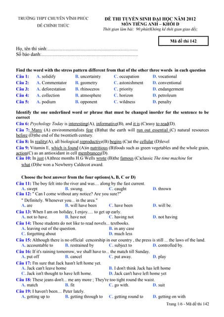 Thi thử anh chuyên vĩnh phúc lần 1 tháng 5 2012
