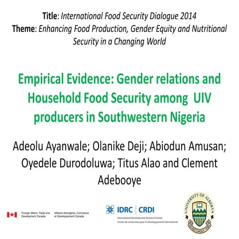 Gender: Under-Utilised Indigenous Vegetables (Uivs) Production and Consumptio...