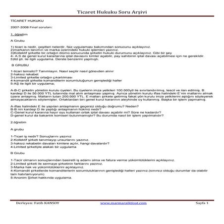 Ticaret hukuku-soru-arsivi