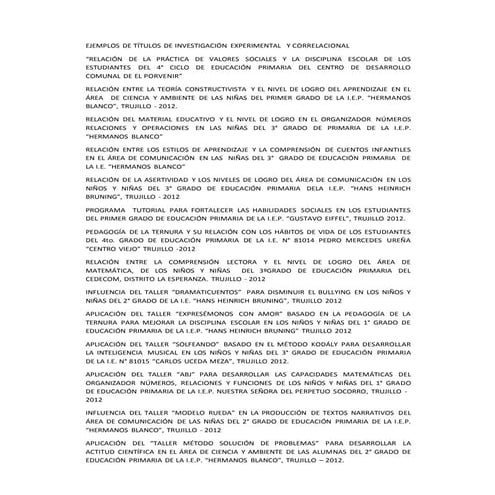 EJEMPLOS DE TÍTULOS DE TESIS DESARROLLADOS