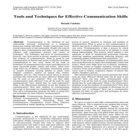 Tools and techniques for effective communication